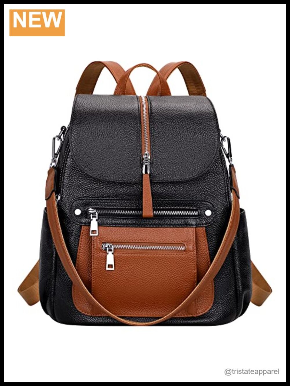 Genuine Leather Backpack Multi Pocket Flap Women Work Travel Daypack